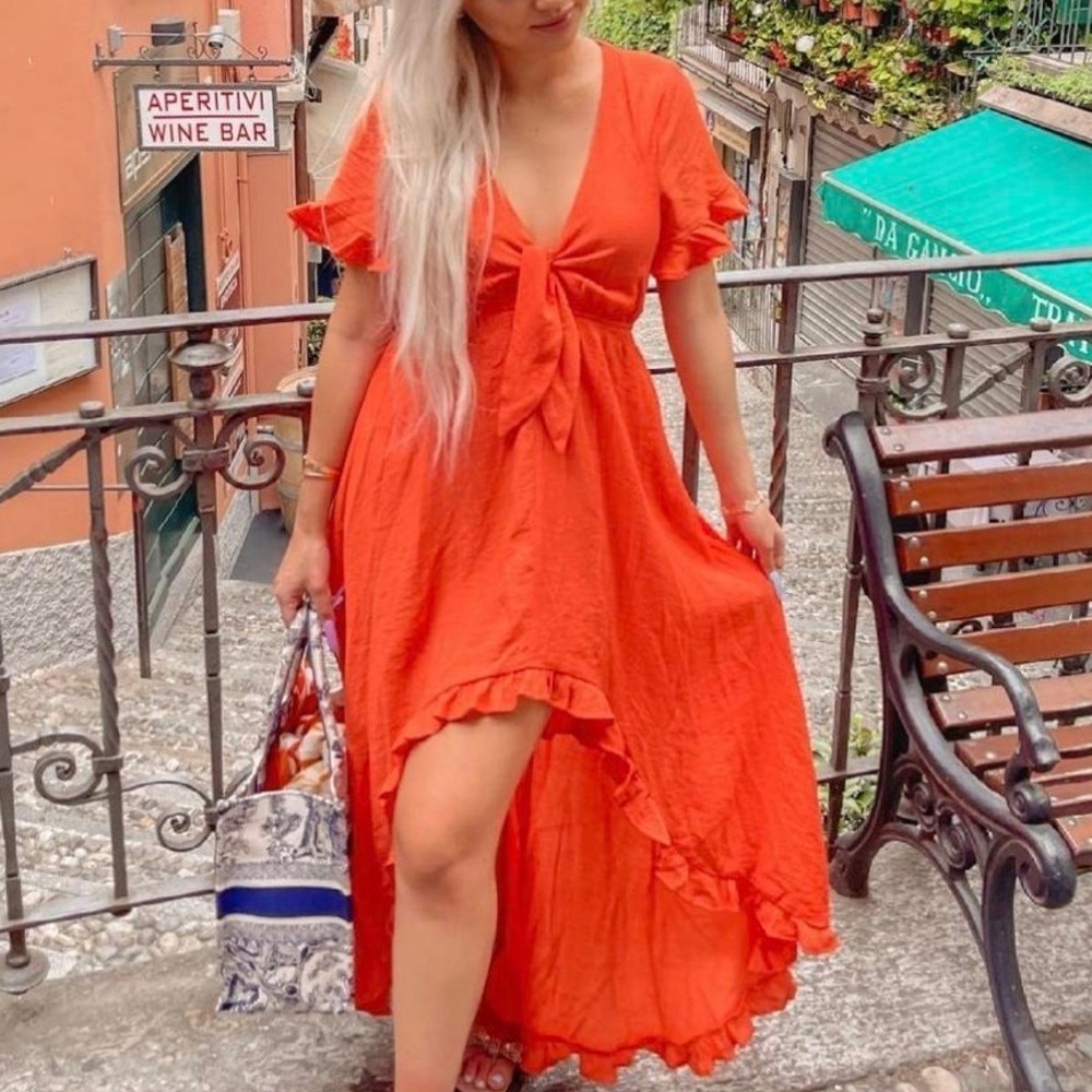 #109 FASHION NOVA ORANGE RUFFLE HI-LOW DRESS 1X